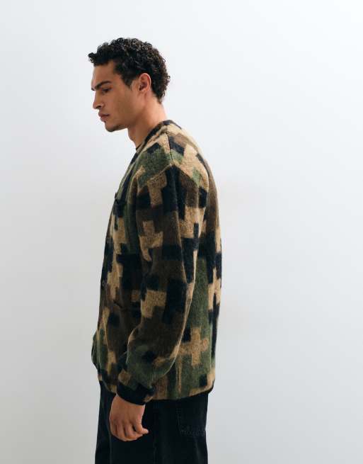 Stan Ray knitted wool mix mohair cardigan in digi camo, 5 of 5