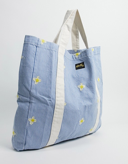 Stan Ray large tote bag with daisies in blue hickory