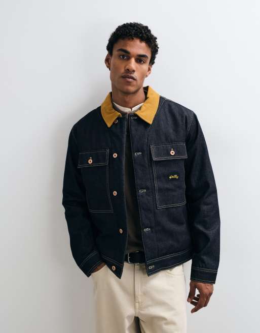 Stan Ray lined contrast collar denim trucker jacket in blue rinse, 2 of 5