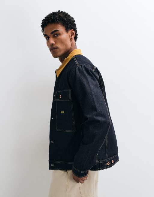 Stan Ray lined contrast collar denim trucker jacket in blue rinse, 3 of 5