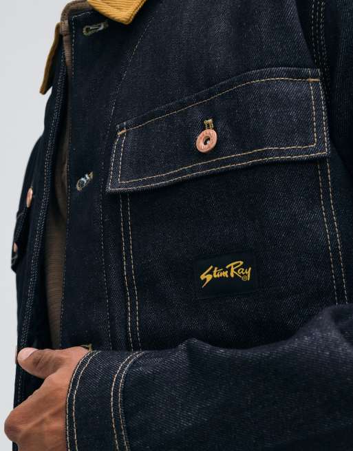 Stan Ray lined contrast collar denim trucker jacket in blue rinse, 4 of 5