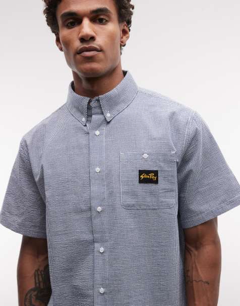 Stan Ray micro check short sleeve shirt in blue - view 1