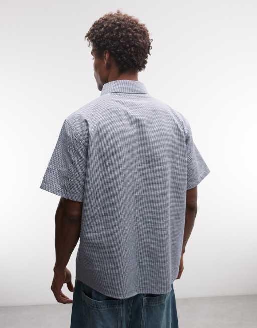 Stan Ray - Micro geruit overhemd met korte mouwen in blauw, 4 van 5