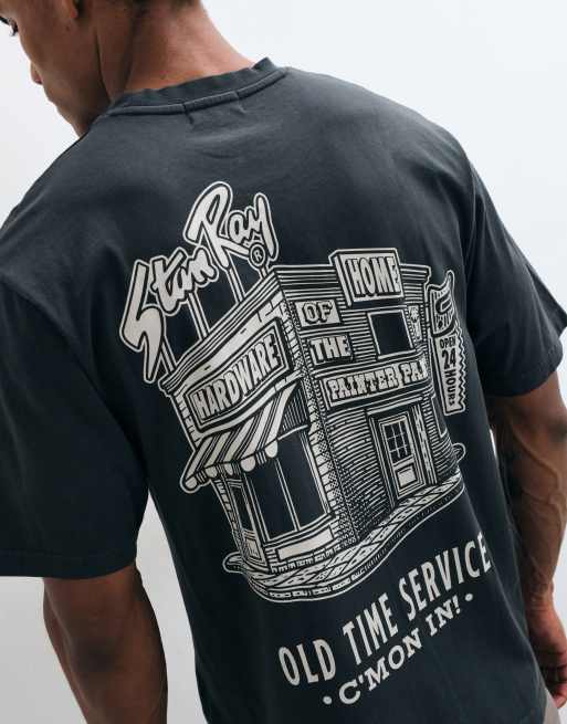 Stan Ray old time service t-shirt in washed black, 4 of 5