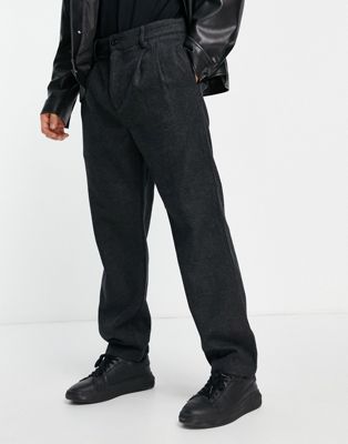 Stan Ray pleated wool chino trouser in dark grey