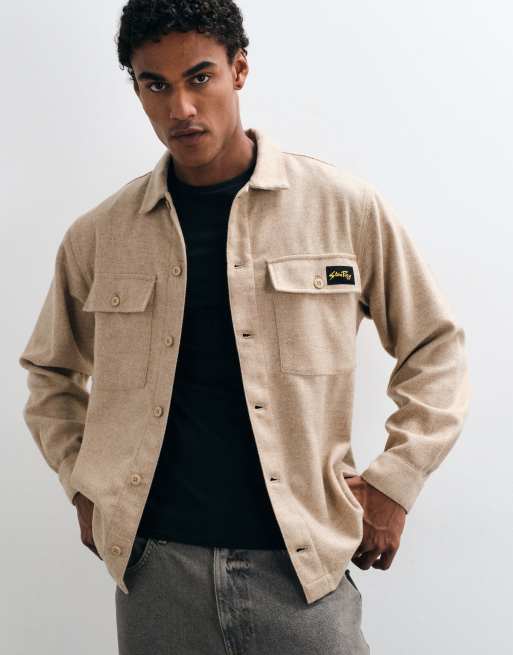 Stan Ray pocket detail wool mix overshirt in Beige, 2 of 5