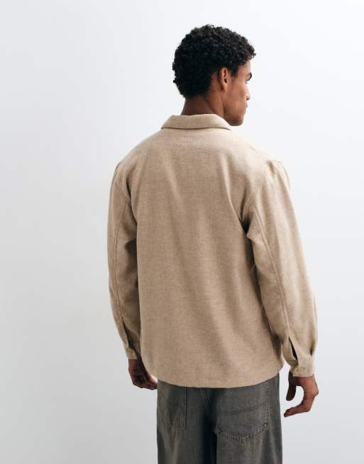 Stan Ray pocket detail wool mix overshirt in Beige, 3 of 5
