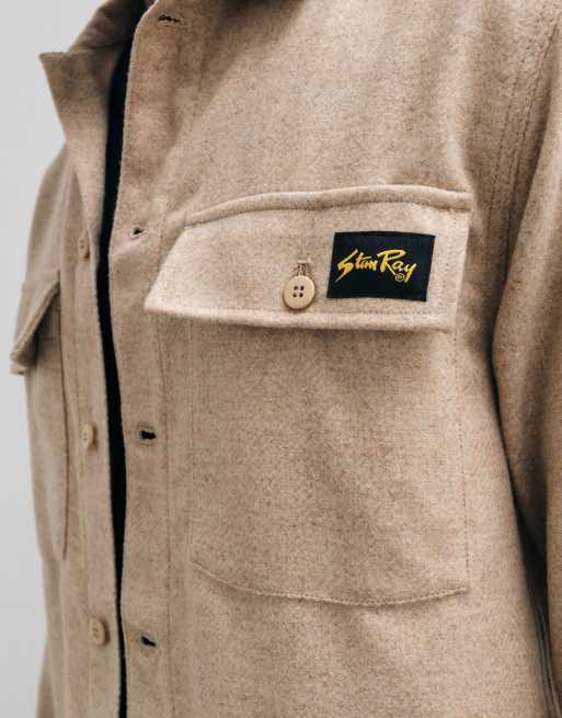 Stan Ray pocket detail wool mix overshirt in Beige, 4 of 5