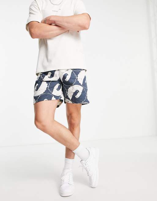 Stan Ray - Short met duif- en vredestekenprint in marineblauw
