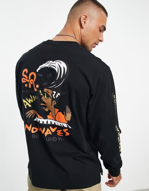 Stan Ray sound of waves long sleeve tee in black