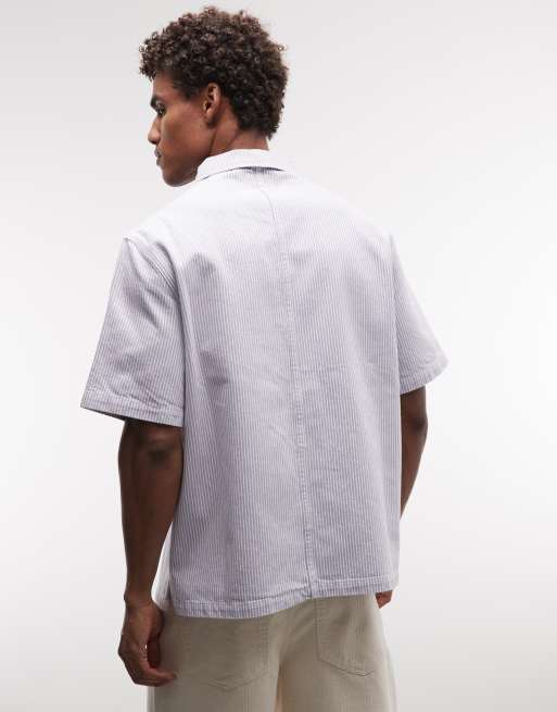 Stan Ray stripe short sleeve shirt in blue, 4 of 5
