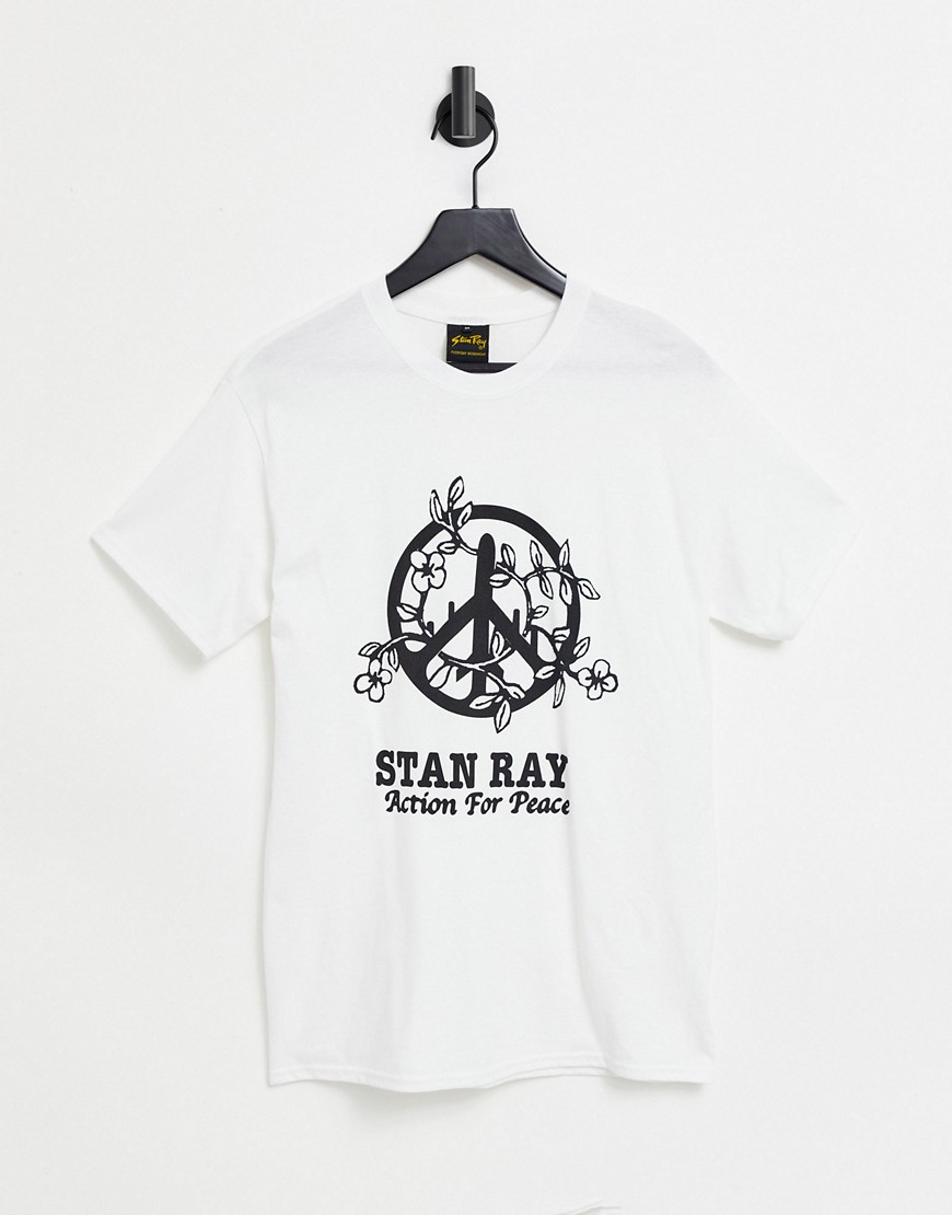 Stan Ray – Vit t-shirt med fredsmärke på ryggen