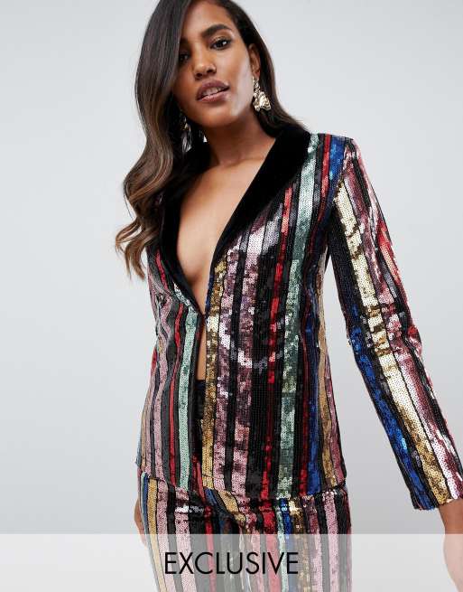 Starlet - Blazer à sequins et pantalon large à rayures arc-en-ciel, 2 de 3