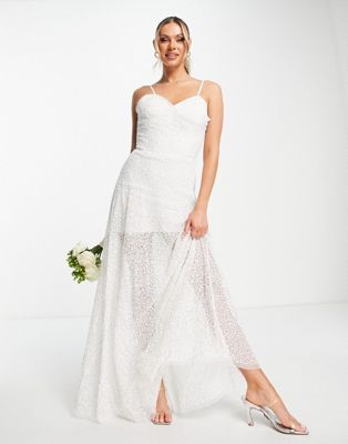Bridal corset overlay embellished maxi dress in ivory-White