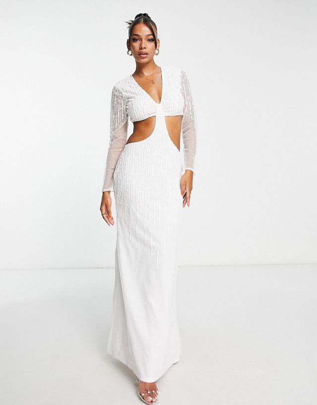 Starlet Bridal embellished cut out maxi dress in ivory sequin