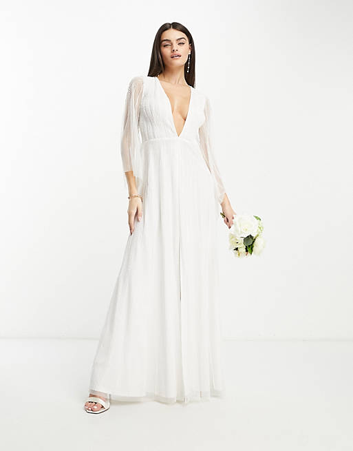 Starlet Bridal exclusive sheer sleeve embellished maxi dress in ivory ...