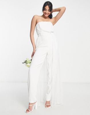 Starlet Bridal exclusive tulle overlay jumpsuit in ivory - ASOS Price Checker