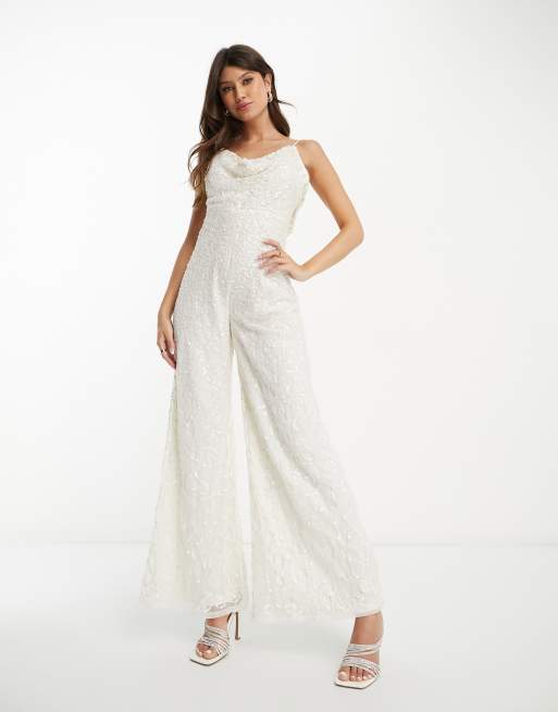 Starlet Bridal Exklusiver Jumpsuit mit Verzierung und Wasserfallkragen ASOS