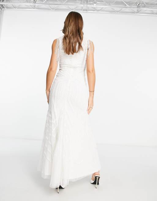 Starlet – Bridal – Exklusives Maxikleid in Elfenbein mit Flügelärmeln und Fransen, 2 von 4