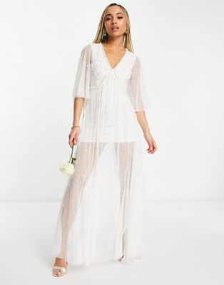 Starlet Bridal kimono cape sleeve maxi gown in allover ivory sequin