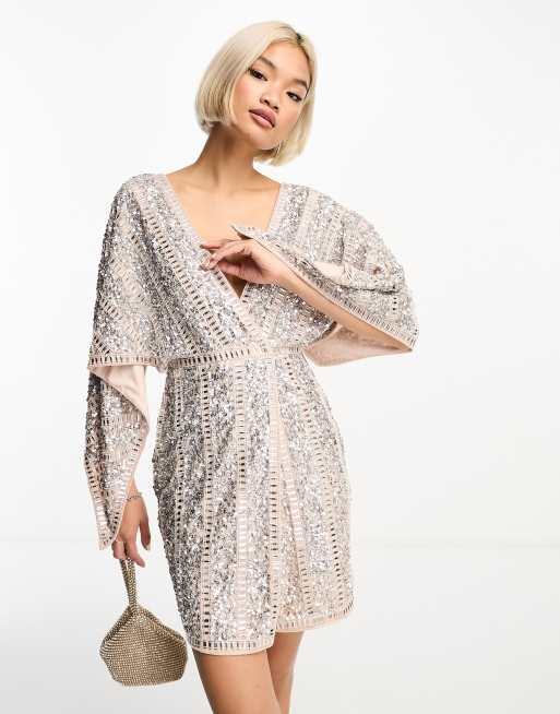 Asos design mini dress with heavily embellished clearance cape