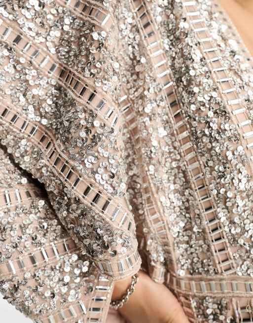 Starlet cape detail mini dress in blush with silver embellishment, 2 of 4