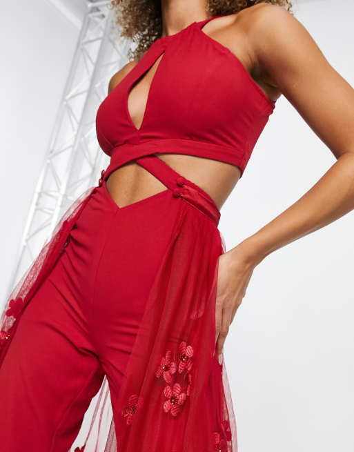 Red store overlay jumpsuit