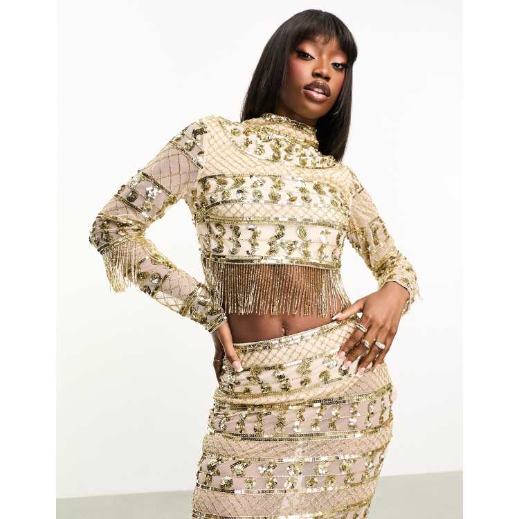 Gold sequin tube top best sale