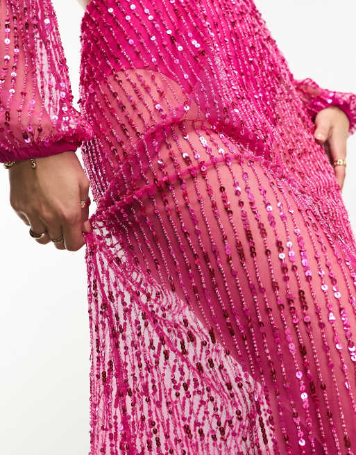 Starlet embellished sequin midaxi dress in fuchsia pink | ASOS