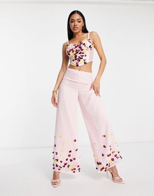 Starlet exclusive embellished wide leg trouser co-ord in vibrant floral