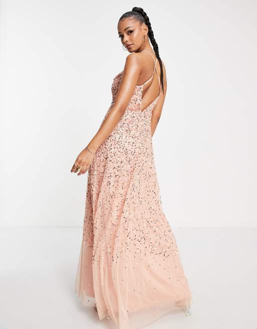 Pink sequin cheap maxi dress