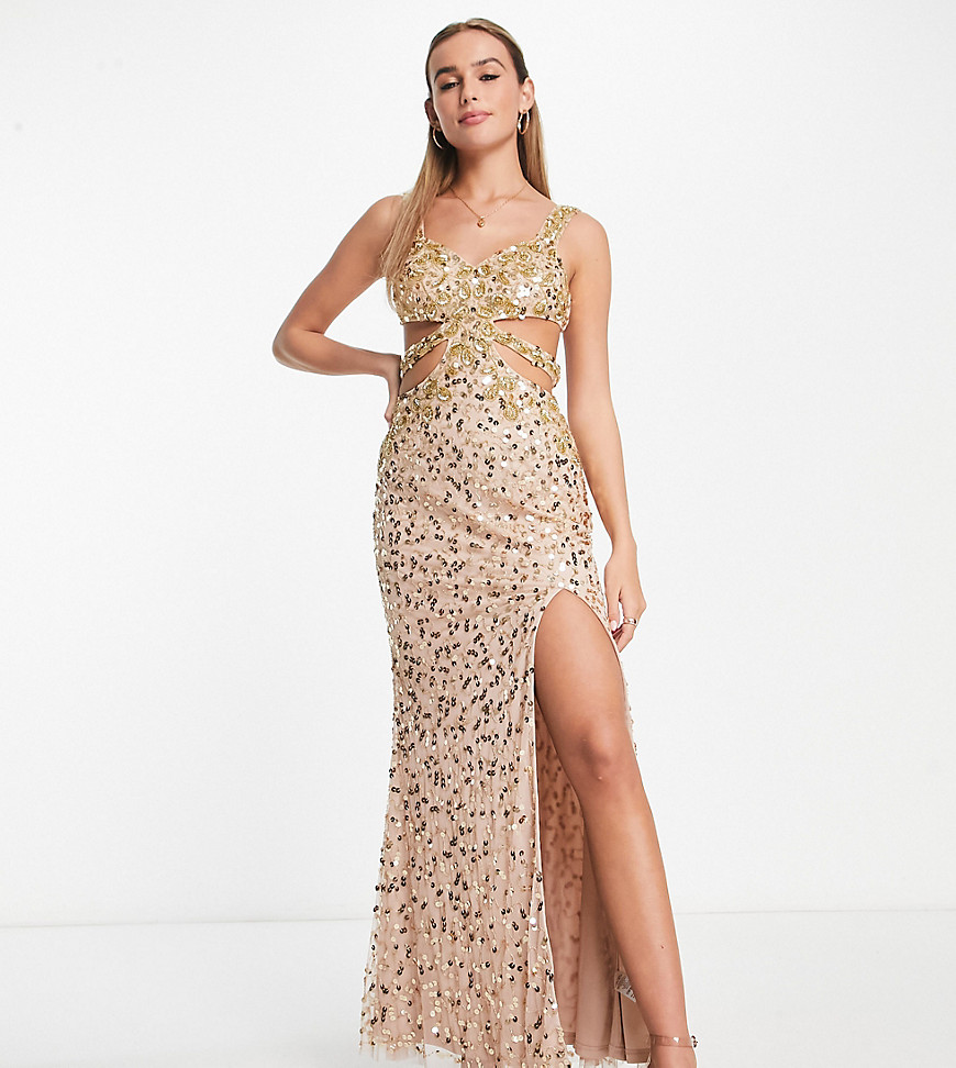 Starlet exclusive cut-out embellished maxi dress in gold