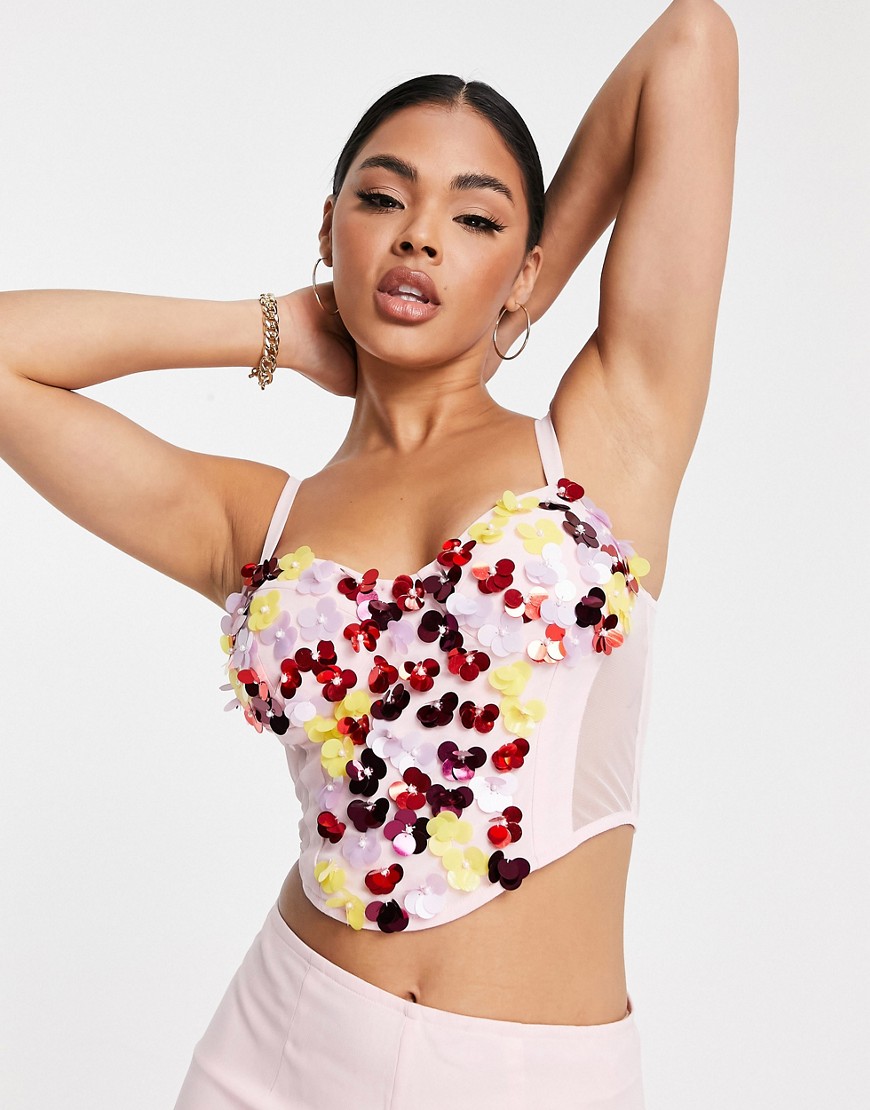 Starlet exclusive embellished corset top co-ord in vibrant floral-Pink