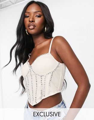 Starlet exclusive embellished corset top in champagne
