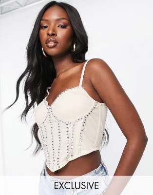 Starlet Starlet exclusive embellished corset top in champagne-Gold