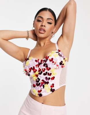 Starlet exclusive embellished corset top co-ord in vibrant floral - ASOS Price Checker