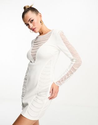 Starlet exclusive embellished long sleeve mini dress in white - ASOS Price Checker
