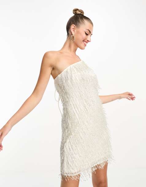 Delilaah Mini Dress - Strappy V Neck Slip Sequin Dress in Silver