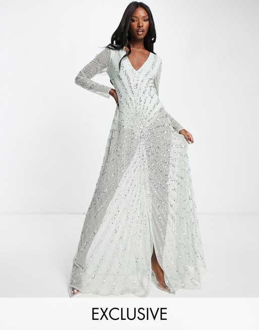 Starlet - Exclusivité - Robe longueur mollet avec motif rayons de soleil ornementé - Vert sauge