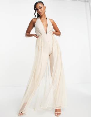 Starlet - Exklusiver, figurbetonter Jumpsuit in Rosé mit abnehmbarem Tüll-Rock-Rosa