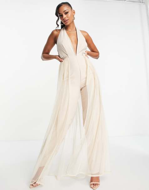 Starlet – Exklusiver, figurbetonter Jumpsuit in Rosé mit abnehmbarem Tüll-Rock - view 1