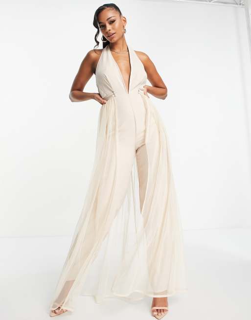 Starlet – Exklusiver, figurbetonter Jumpsuit in Rosé mit abnehmbarem Tüll-Rock
