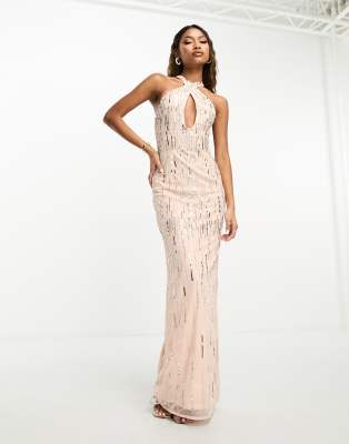 halterneck maxi dress in gold embellishment