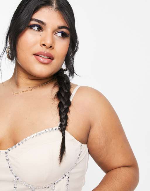 Starlet Plus - Champagnefarvet korsettop med udsmykning - Kun hos ASOS, 4 af 4