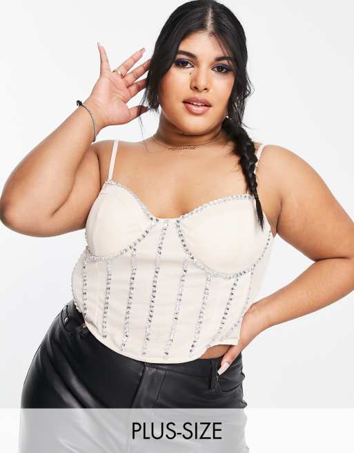 Starlet Plus Exclusive – Zdobiony top gorsetowy w kolorze szampana