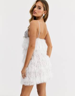 asos white feather dress