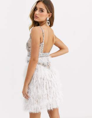 white feather mini dress