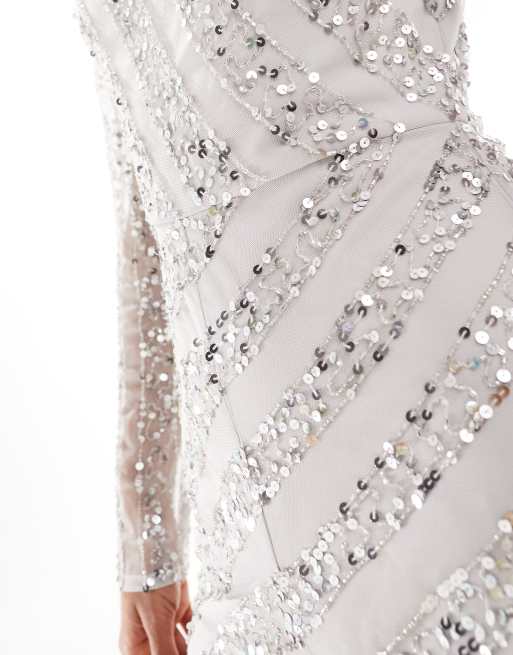 Starlet - Tuta corta decorata con paillettes color argento e bianco con motivo a spirale, 2 di 4