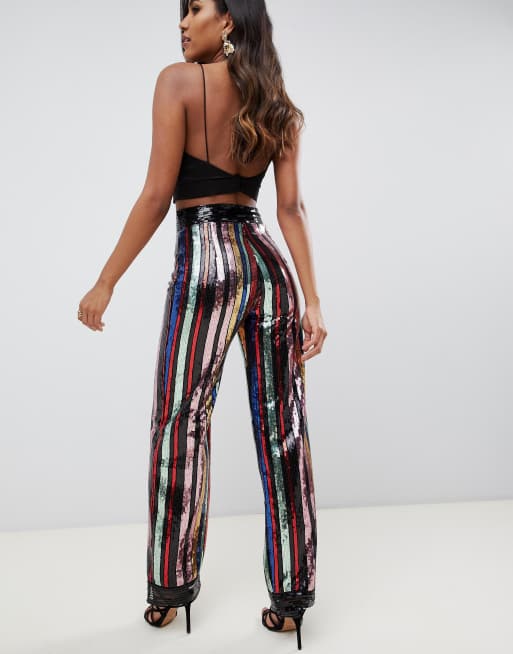 Rainbow Sequin Wide Leg Trousers