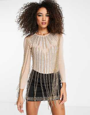 Starry Eyed - Body premium con decorazione a catena color oro